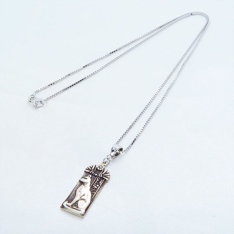 シルバー925 猫の女神 バステト 古代エジプト タグプレートネックレス オリエンタル 猫ネックレス