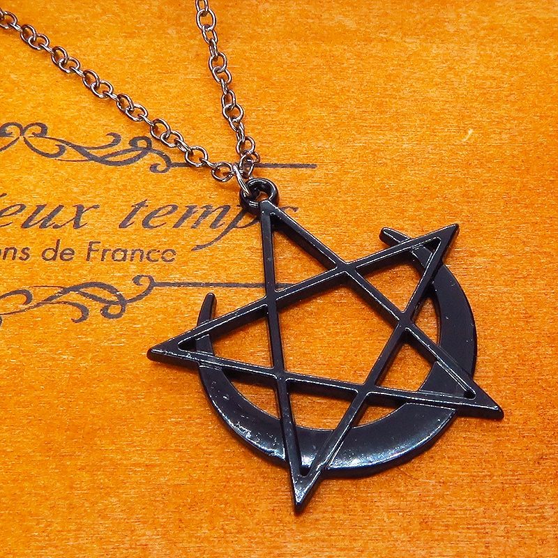 五芒星と三日月のペンタグラムゴシックネックレス ウィッチ 魔女 アンティーク アジャスター可