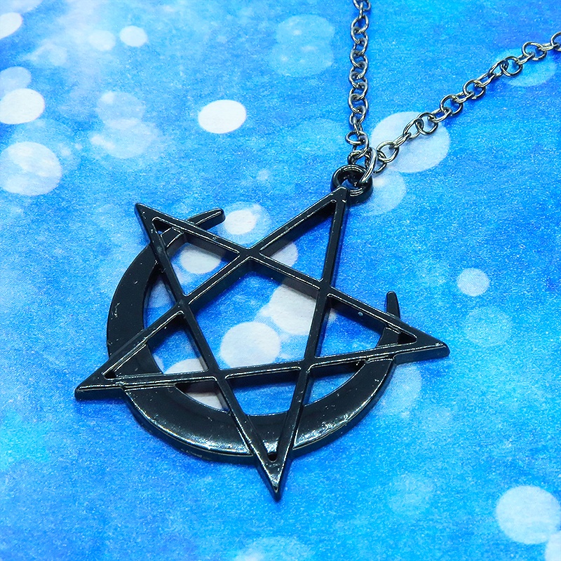 五芒星と三日月のペンタグラムゴシックネックレス ウィッチ 魔女 アンティーク アジャスター可
