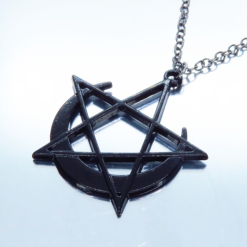 五芒星と三日月のペンタグラムゴシックネックレス ウィッチ 魔女 アンティーク アジャスター可