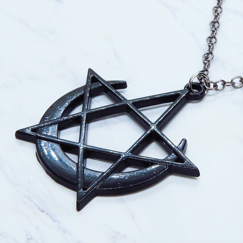 五芒星と三日月のペンタグラムゴシックネックレス ウィッチ 魔女 アンティーク アジャスター可