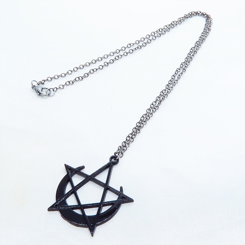 五芒星と三日月のペンタグラムゴシックネックレス ウィッチ 魔女 アンティーク アジャスター可