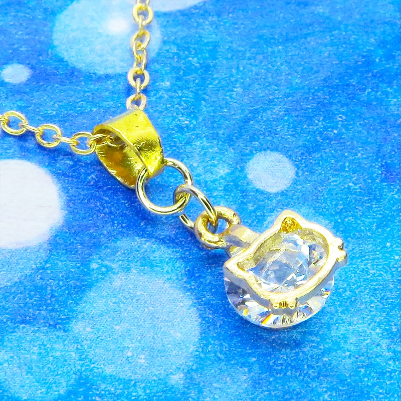 マットゴールドの猫フェイスフレームのキュービックジルコニアのワンポイントネックレス 長さ変更可 アジャスター可