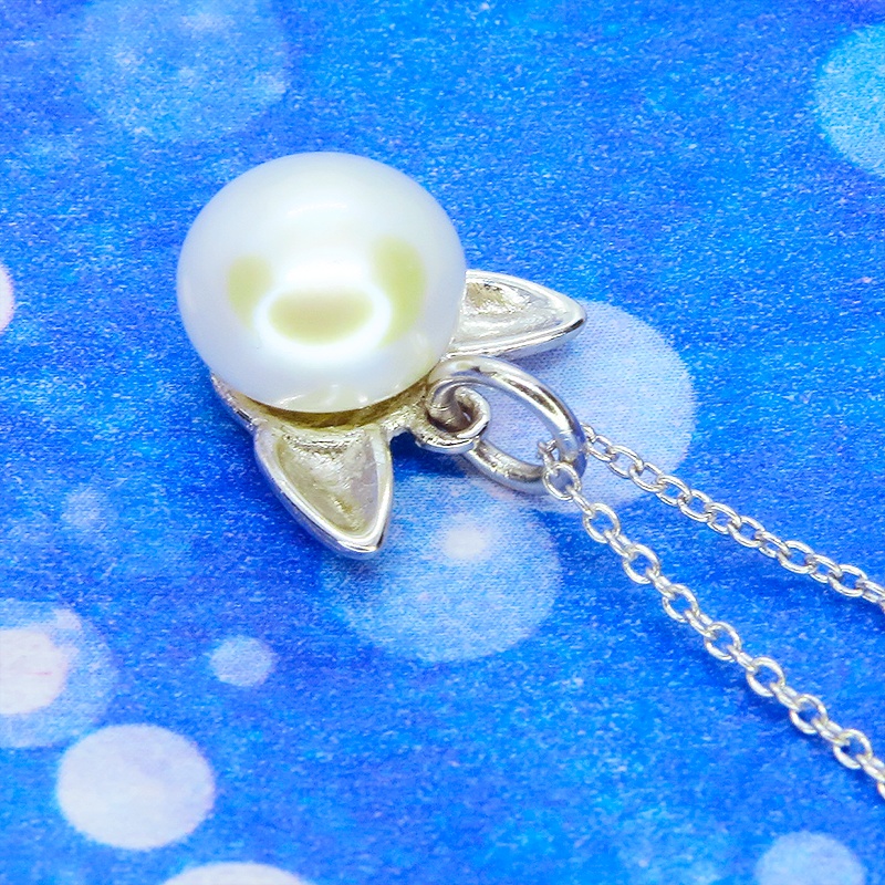 シルバー925 ペンダント型の淡水パール(ナチャラル)のシンプルで大人可愛い猫耳パールネックレス アジャスター追加可