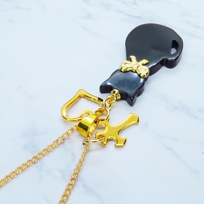 黒猫シルエットモチーフとハート&ロザリオの大人可愛いネックレス SV925 18KGC変更可