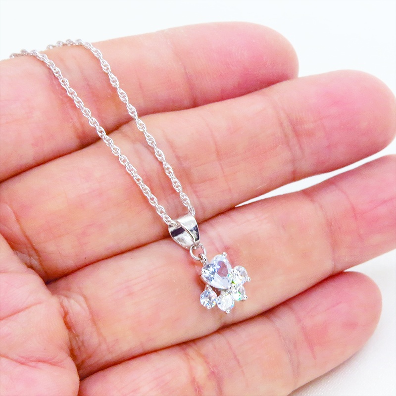 【再販】シルバー925 肉球モチーフの大人可愛いワンポイントネックレス ジルコニア スクリュー 猫 犬 アジャスター追加可