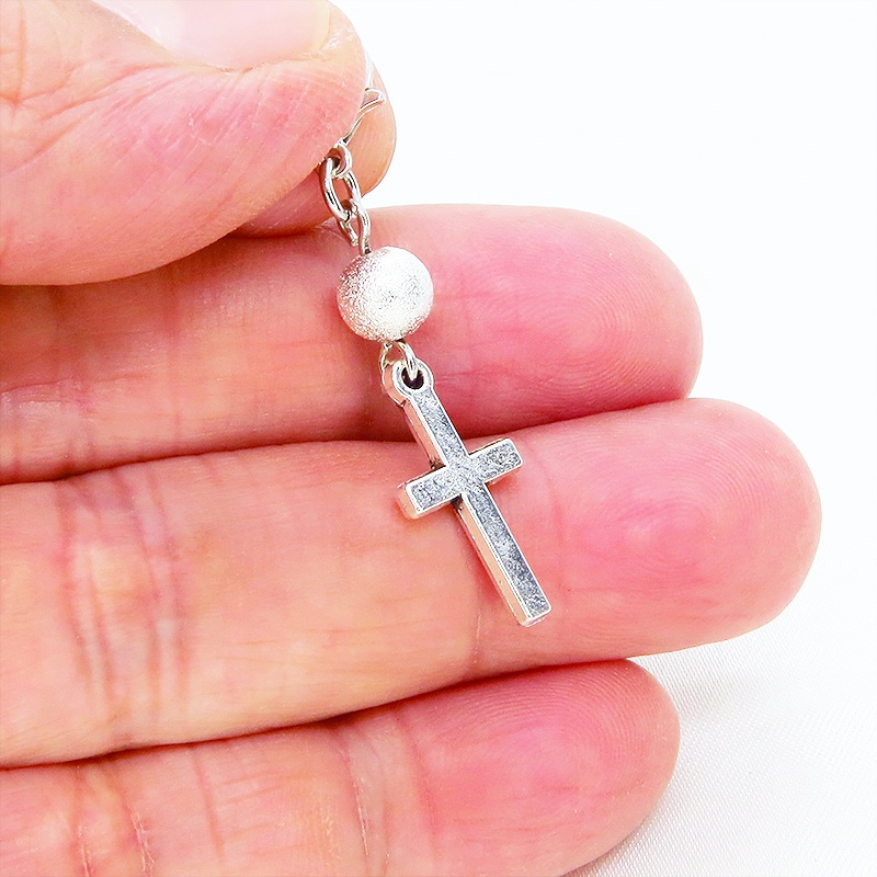 マスクチャーム アンティークシルバー ロザリオ(十字架)とメタルビーズのコンパクトなチャーム