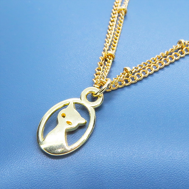 ゴールドカラー 猫モチーフの繊細なダブルチェーンブレスレット アジャスター 長さ調整可