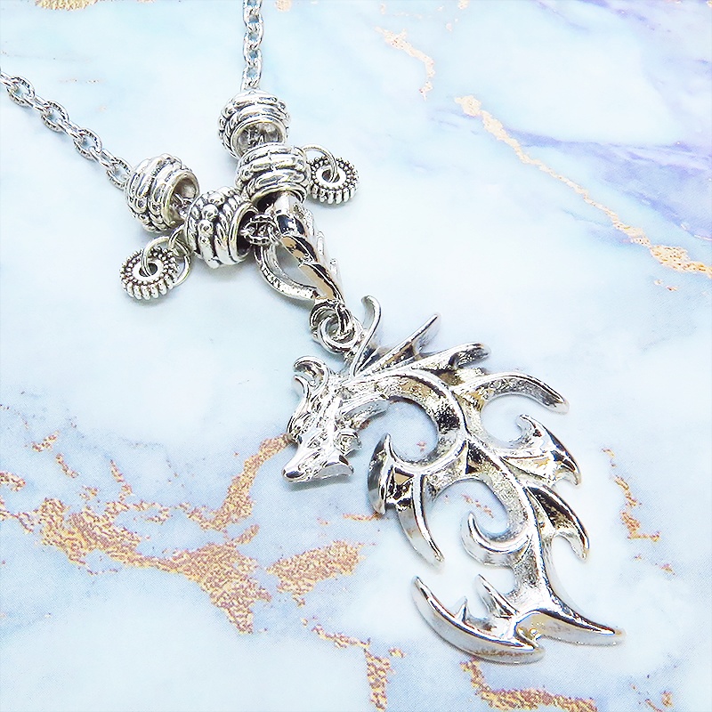 シルバードラゴンのネックレス 銀龍 シルバー925メッキ加工 メタルビーズ 模様付チェーン アジャスター付属