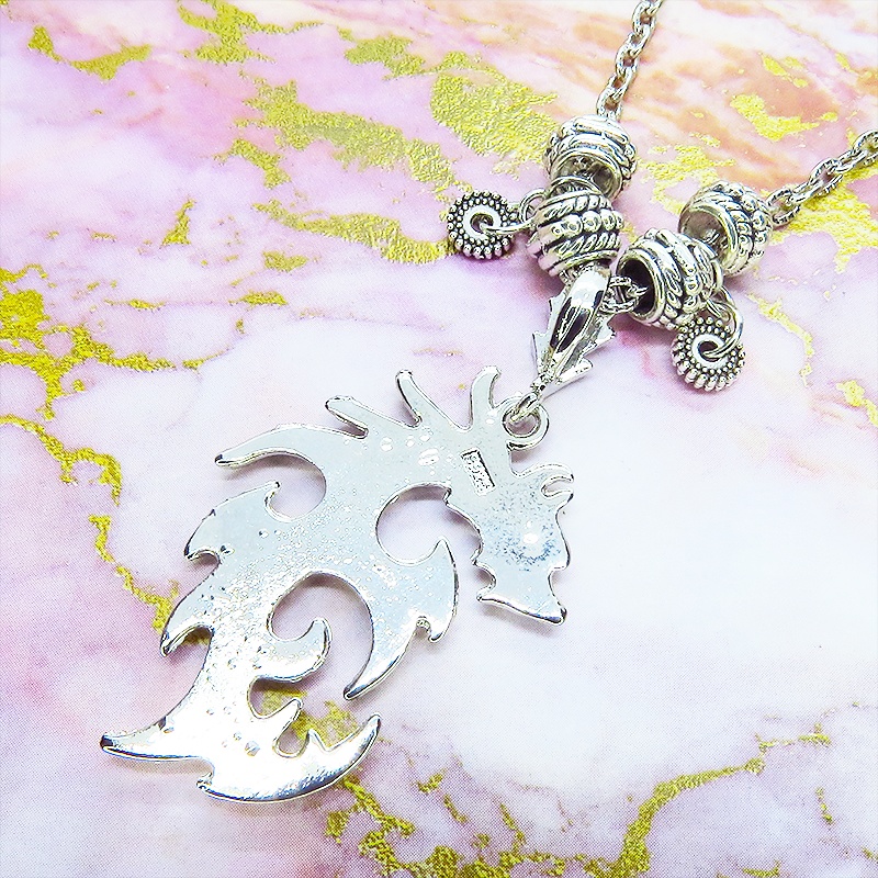 シルバードラゴンのネックレス 銀龍 シルバー925メッキ加工 メタルビーズ 模様付チェーン アジャスター付属