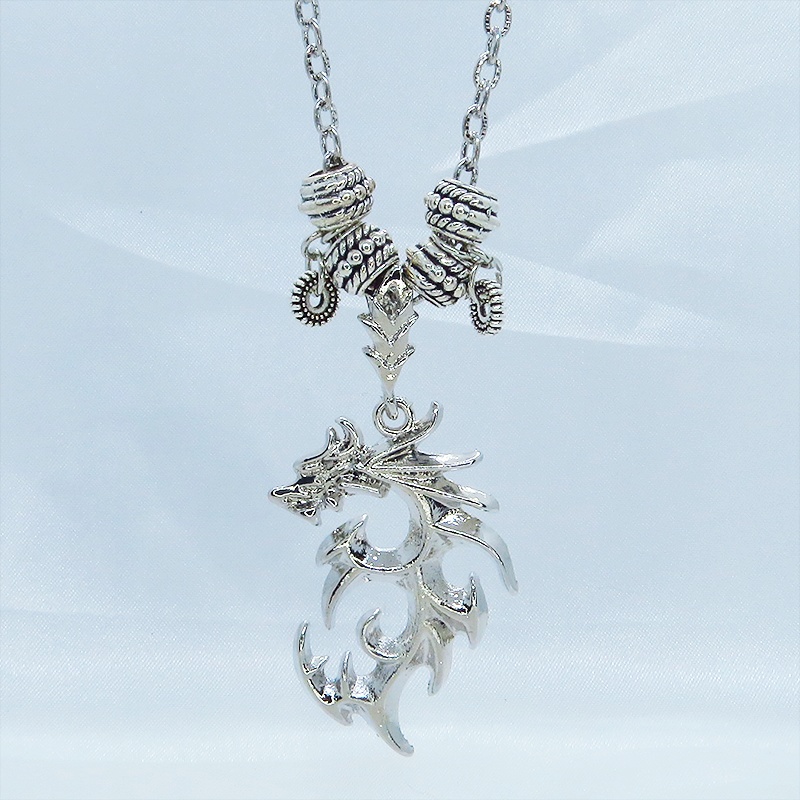 シルバードラゴンのネックレス 銀龍 シルバー925メッキ加工 メタルビーズ 模様付チェーン アジャスター付属