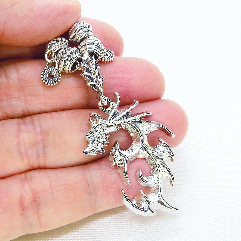 シルバードラゴンのネックレス 銀龍 シルバー925メッキ加工 メタルビーズ 模様付チェーン アジャスター付属