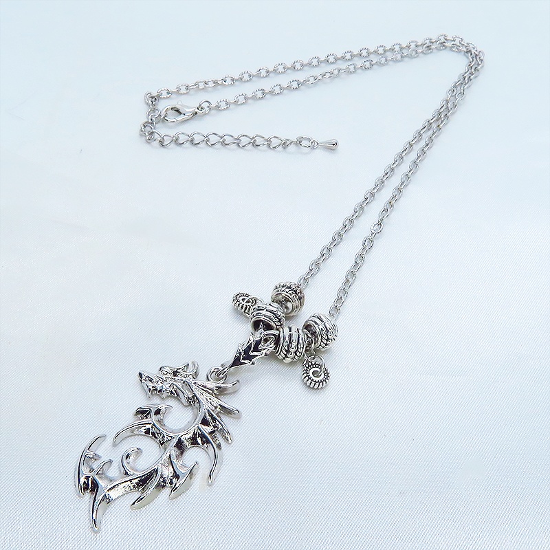 シルバードラゴンのネックレス 銀龍 シルバー925メッキ加工 メタルビーズ 模様付チェーン アジャスター付属
