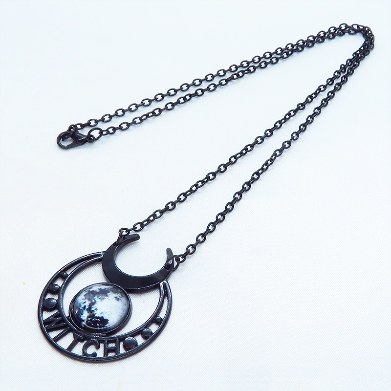 ゴシック調ブラックムーンネックレス モノトーン 魔女 ウィッチ 三日月 トリプルムーン パンク ロック メンズ レディース