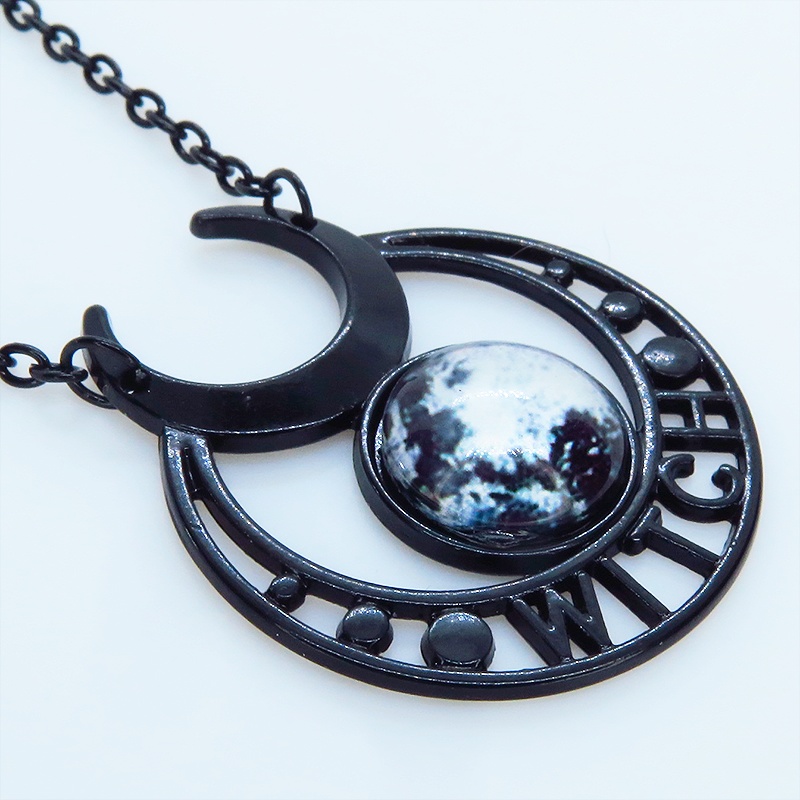 ゴシック調ブラックムーンネックレス モノトーン 魔女 ウィッチ 三日月 トリプルムーン パンク ロック メンズ レディース