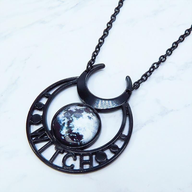 ゴシック調ブラックムーンネックレス モノトーン 魔女 ウィッチ 三日月 トリプルムーン パンク ロック メンズ レディース