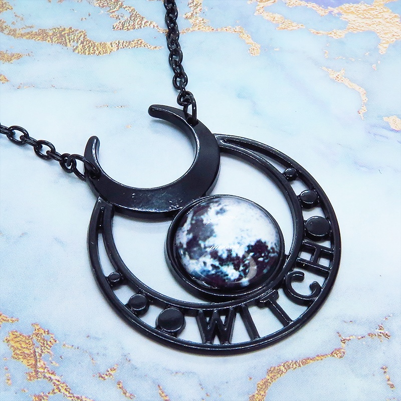 ゴシック調ブラックムーンネックレス モノトーン 魔女 ウィッチ 三日月 トリプルムーン パンク ロック メンズ レディース