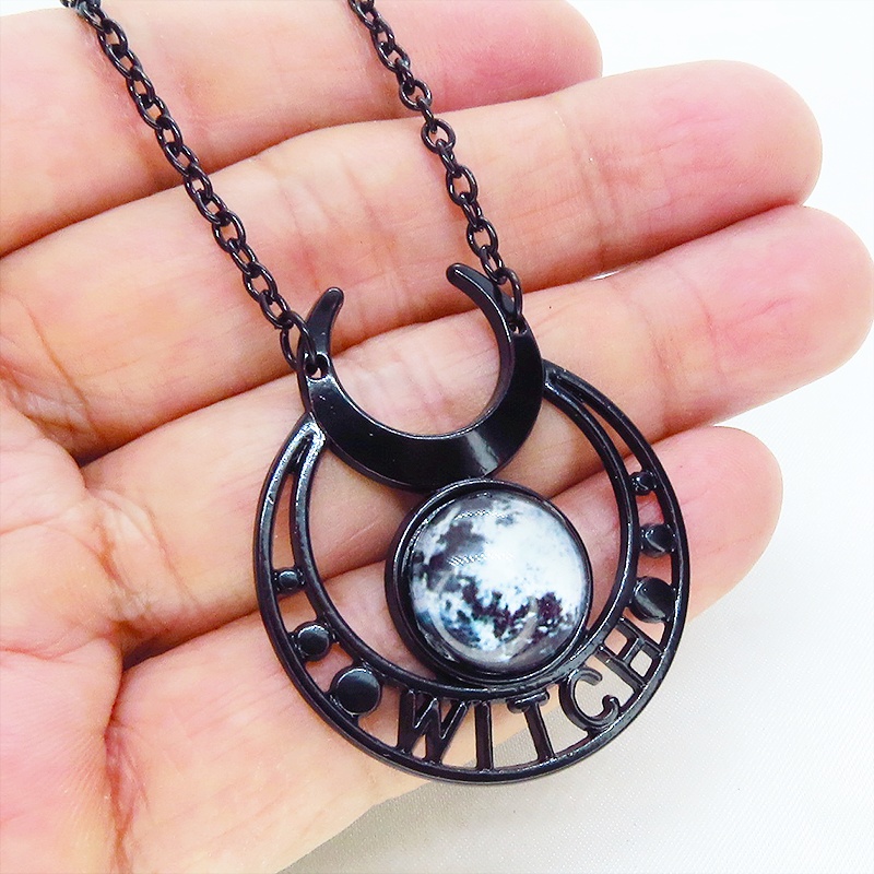 ゴシック調ブラックムーンネックレス モノトーン 魔女 ウィッチ 三日月 トリプルムーン パンク ロック メンズ レディース
