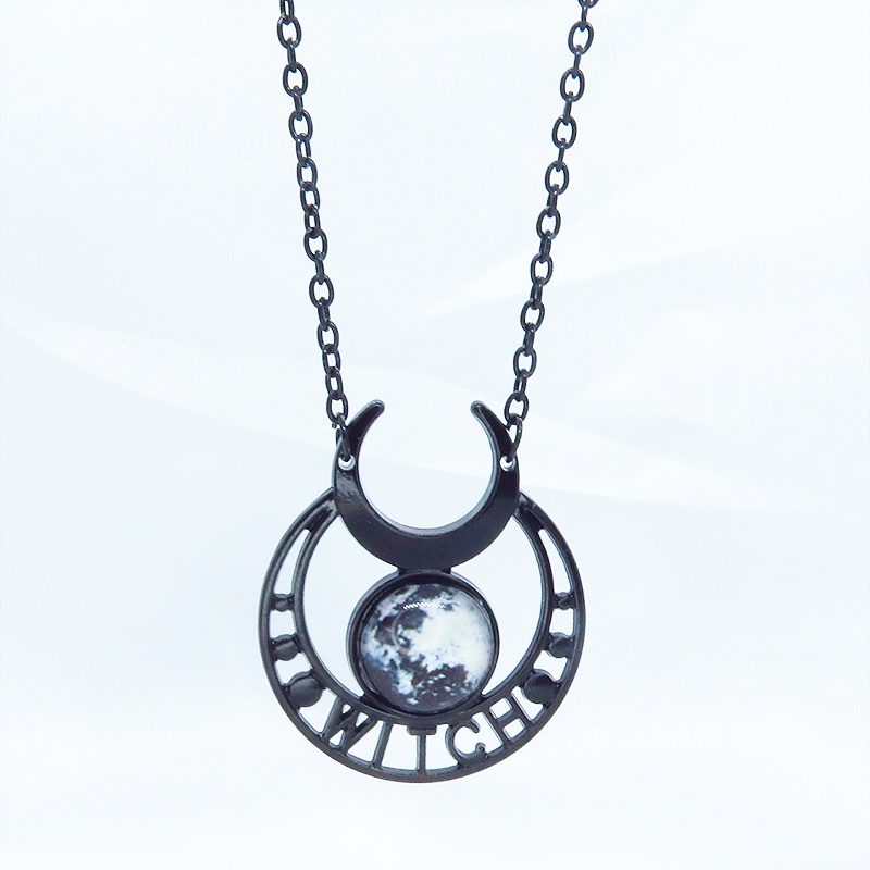 ゴシック調ブラックムーンネックレス モノトーン 魔女 ウィッチ 三日月 トリプルムーン パンク ロック メンズ レディース