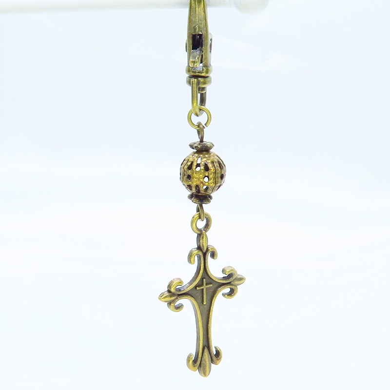 アンティークゴールド ゴシック調ロザリオとメタルビーズを組合せたキーホルダー バッグチャーム 金具変更可