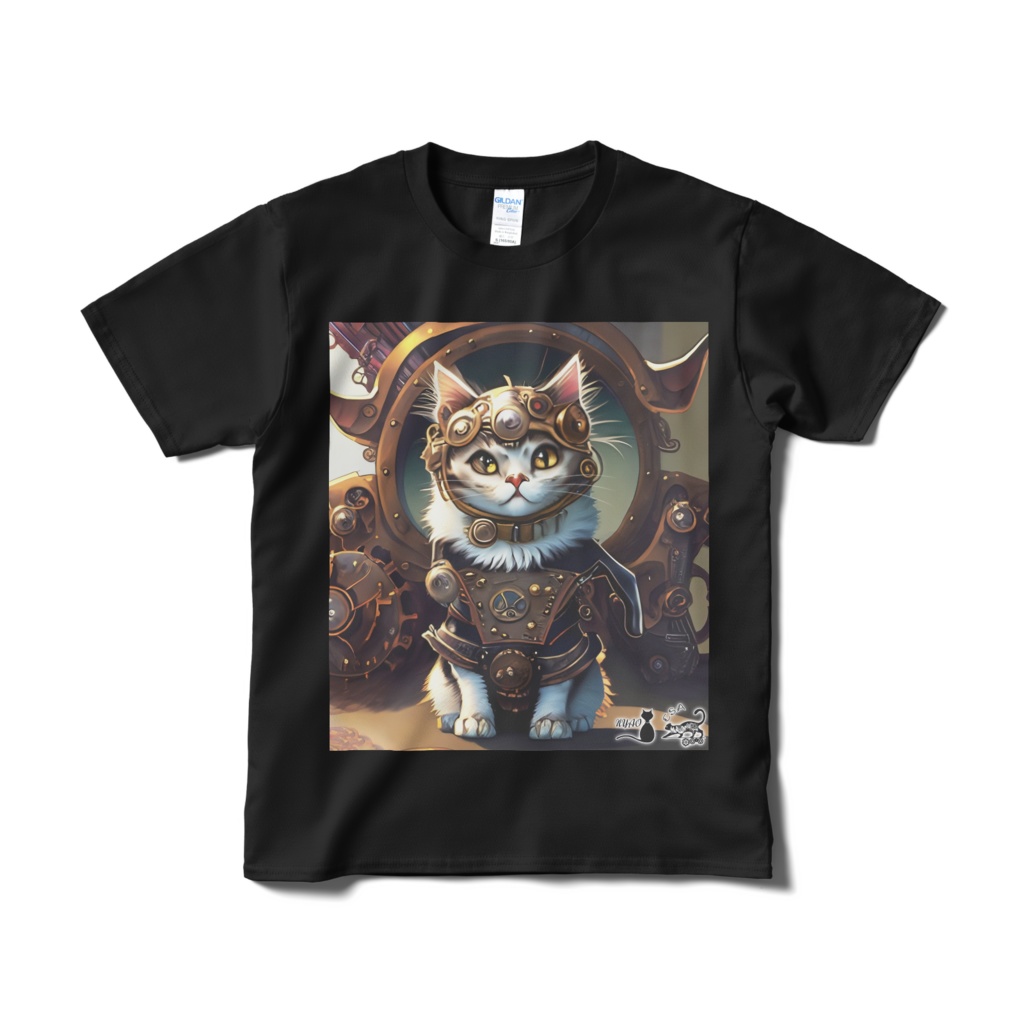 スチームパンクな猫のTシャツ 零型（ブラック）