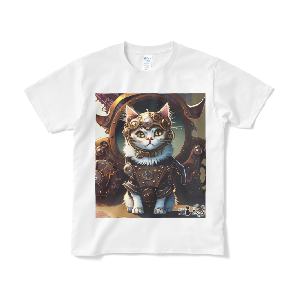 スチームパンクな猫のTシャツ 零型（ホワイト）