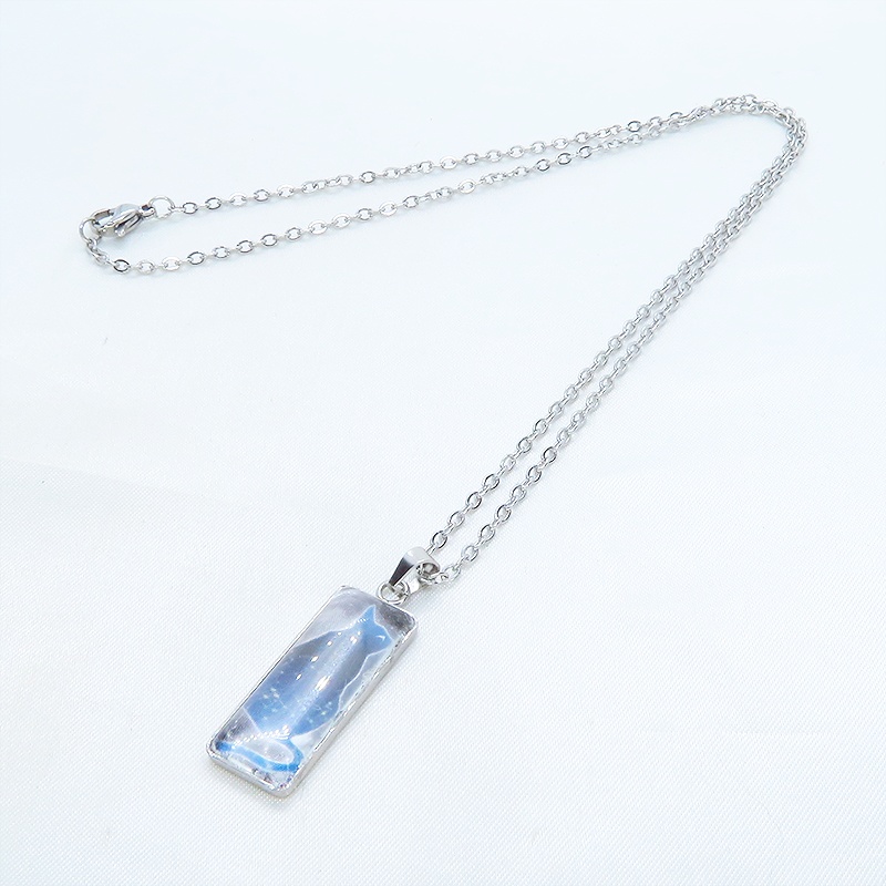 星を見上げる猫 ステンレス製タグプレート型ガラスカボションペンダント・ネックレス 長さ変更可 アジャスター可