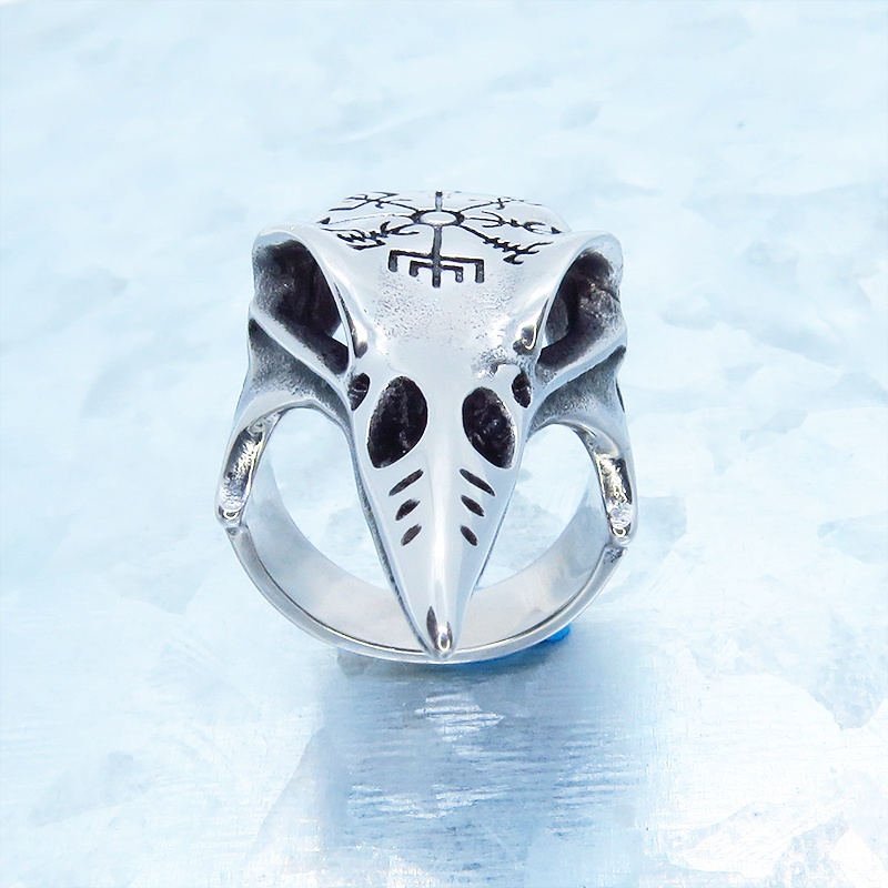 ステンレス チタン鋼 カラススカルヘッド バードビークリング バイキングコンパス メンズ レディース パンク ロック ゴシック