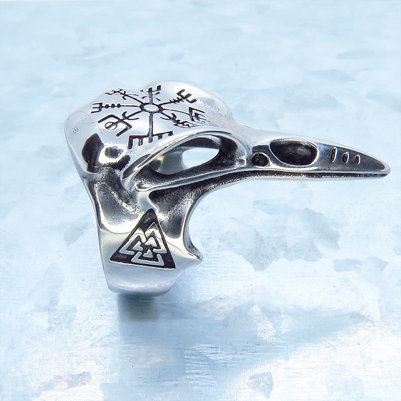 ステンレス チタン鋼 カラススカルヘッド バードビークリング バイキングコンパス メンズ レディース パンク ロック ゴシック