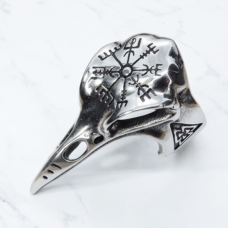 ステンレス チタン鋼 カラススカルヘッド バードビークリング バイキングコンパス メンズ レディース パンク ロック ゴシック