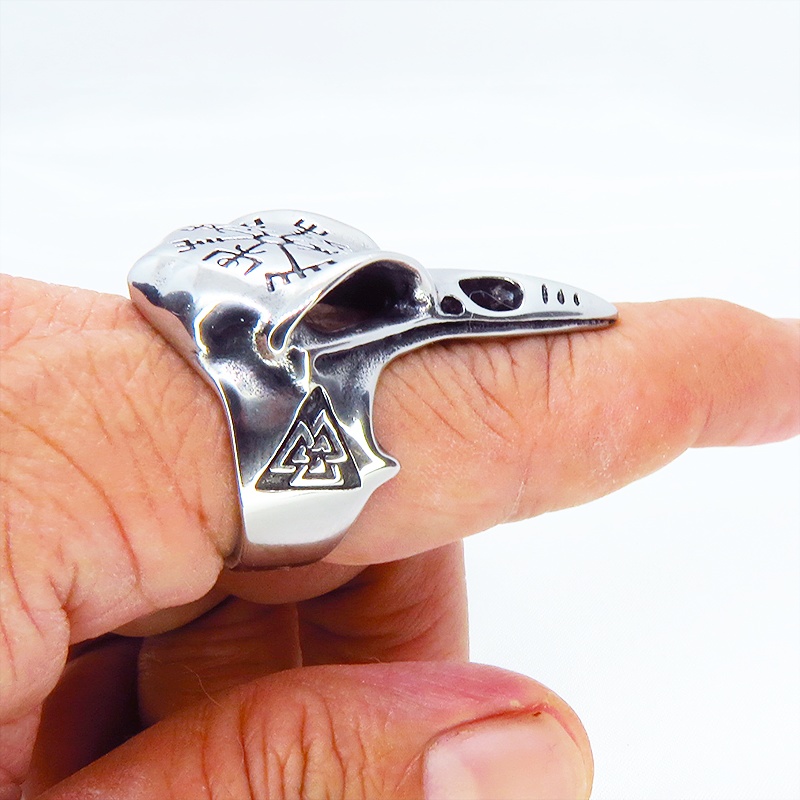 ステンレス チタン鋼 カラススカルヘッド バードビークリング バイキングコンパス メンズ レディース パンク ロック ゴシック