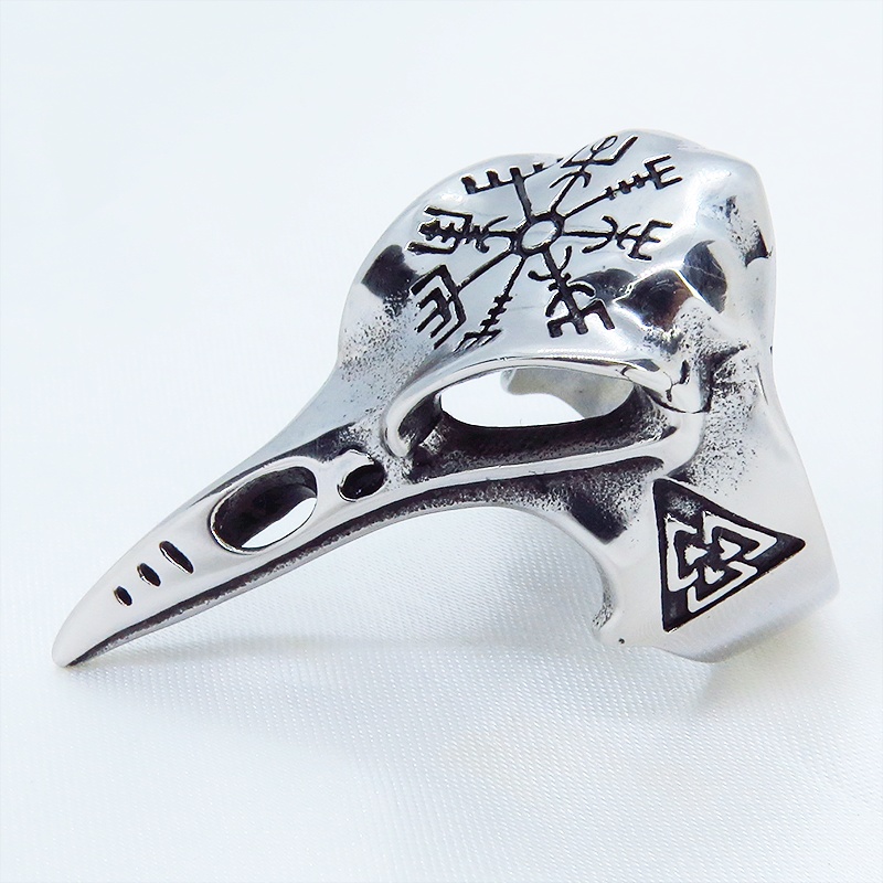 ステンレス チタン鋼 カラススカルヘッド バードビークリング バイキングコンパス メンズ レディース パンク ロック ゴシック