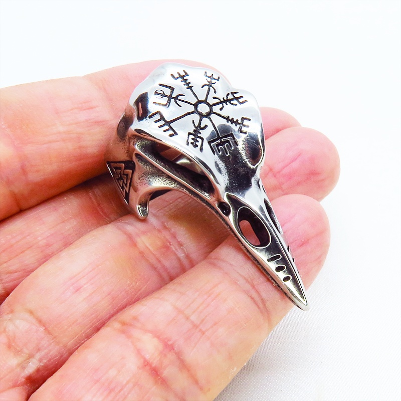 ステンレス チタン鋼 カラススカルヘッド バードビークリング バイキングコンパス メンズ レディース パンク ロック ゴシック