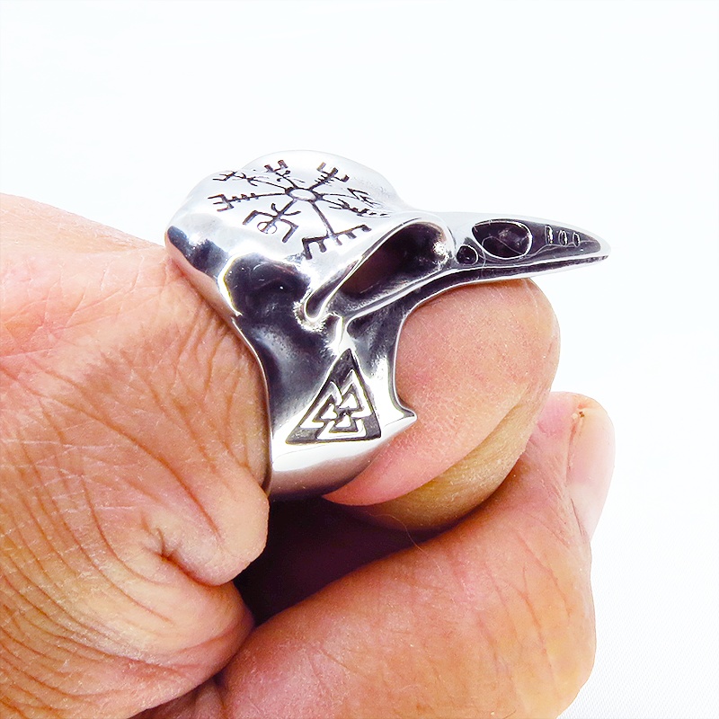 ステンレス チタン鋼 カラススカルヘッド バードビークリング バイキングコンパス メンズ レディース パンク ロック ゴシック