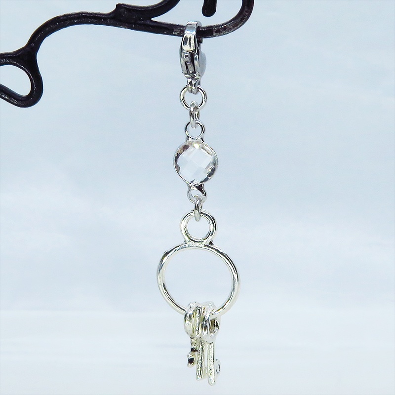 マスク・スマホチャーム アンティークシルバー 複数の鍵を吊るしたコンパクトなチャーム ラインストーン 鍵束ピアス ジャックピン追加可