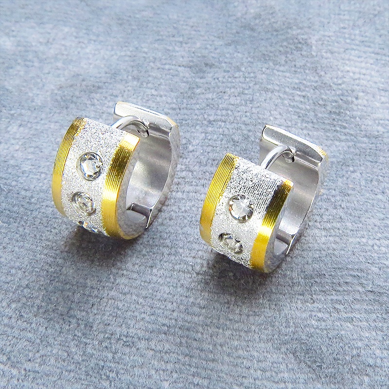 シルバーカラー サージカルステンレス フープピアス リングピアス クリスタルガラス ゴールドメッキ メンズ レディース