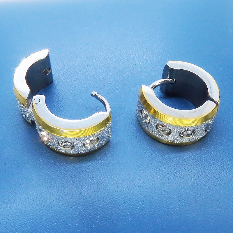 シルバーカラー サージカルステンレス フープピアス リングピアス クリスタルガラス ゴールドメッキ メンズ レディース
