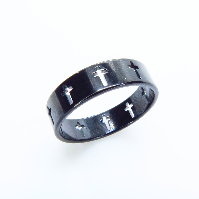 ブラックリング ステンレス製 ロザリオ（十字架）が浮き上がるスマートなリング 指輪 クロス 19号