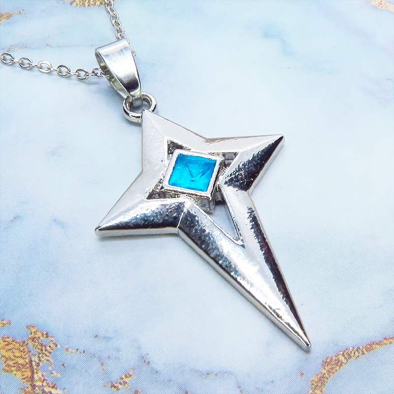 シルバーカラー クロススター スタイリッシュネックレス スカイブルー アクリル 長さ調整可 アジャスター可