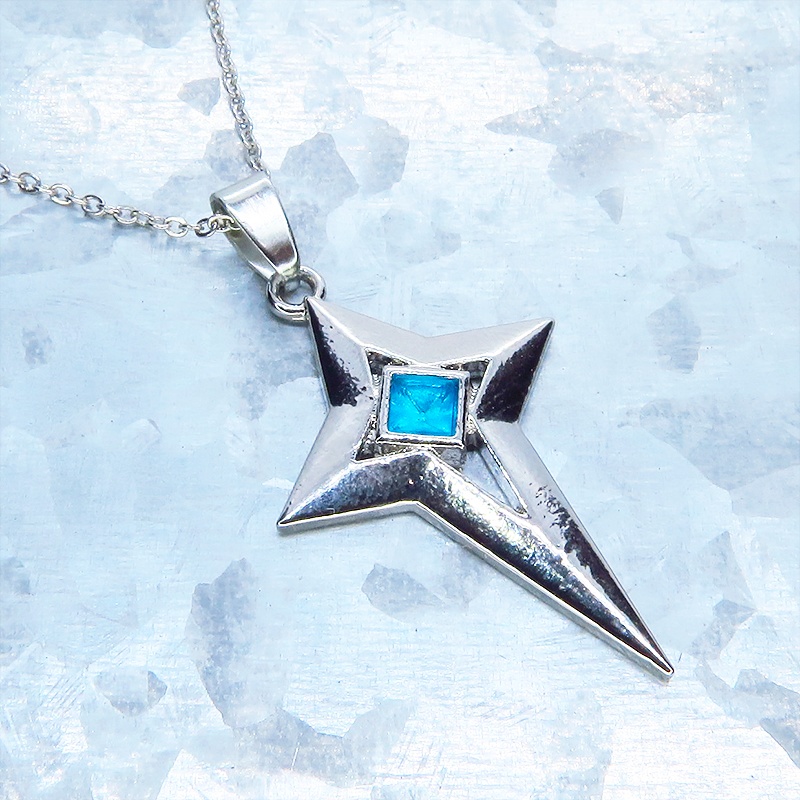 シルバーカラー クロススター スタイリッシュネックレス スカイブルー アクリル 長さ調整可 アジャスター可
