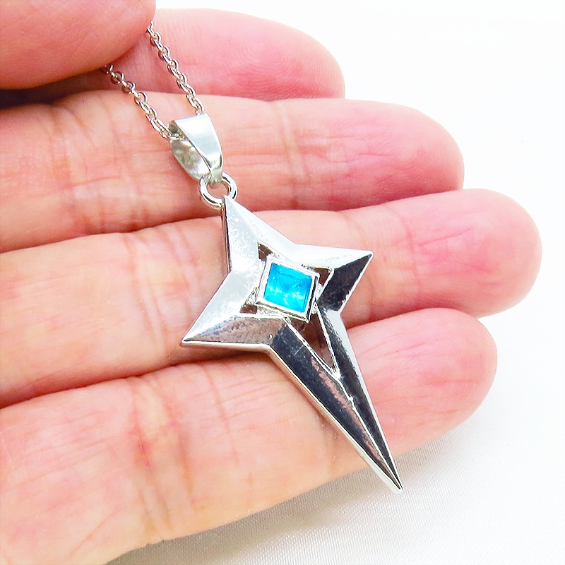 シルバーカラー クロススター スタイリッシュネックレス スカイブルー アクリル 長さ調整可 アジャスター可