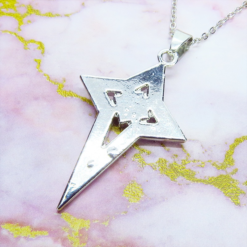 シルバーカラー クロススター スタイリッシュネックレス スカイブルー アクリル 長さ調整可 アジャスター可