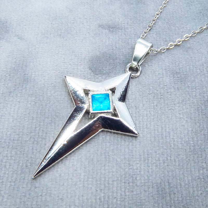 シルバーカラー クロススター スタイリッシュネックレス スカイブルー アクリル 長さ調整可 アジャスター可