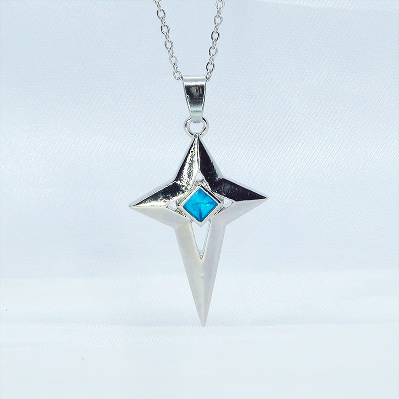 シルバーカラー クロススター スタイリッシュネックレス スカイブルー アクリル 長さ調整可 アジャスター可