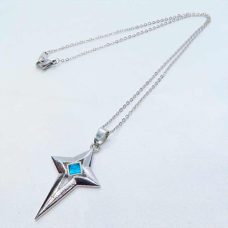 シルバーカラー クロススター スタイリッシュネックレス スカイブルー アクリル 長さ調整可 アジャスター可