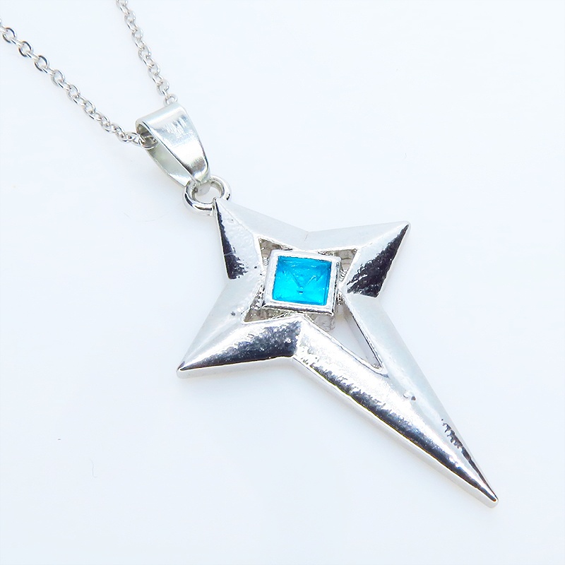 シルバーカラー クロススター スタイリッシュネックレス スカイブルー アクリル 長さ調整可 アジャスター可