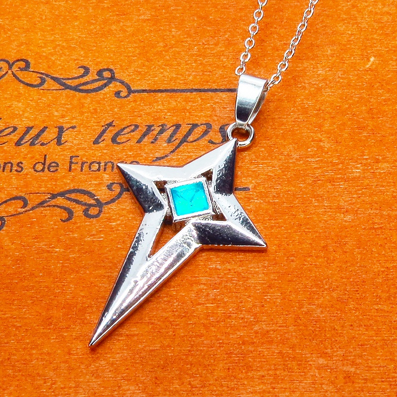 シルバーカラー クロススター スタイリッシュネックレス スカイブルー アクリル 長さ調整可 アジャスター可