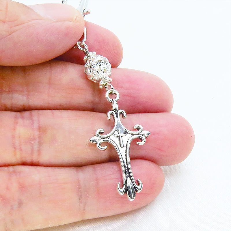 アンティークシルバー ゴシック調ロザリオとメタルビーズを組合せたキーホルダー バッグチャーム ファスナーチャーム 金具変更可