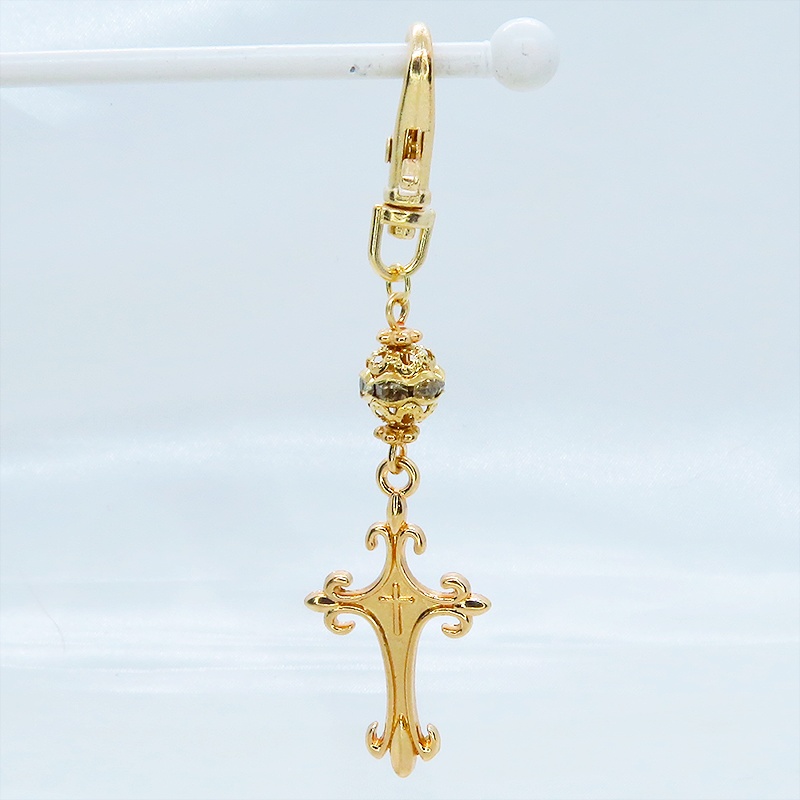 マットゴールド ゴシック調ロザリオとメタルビーズを組合せたキーホルダー バッグチャーム ファスナーチャーム 金具変更可