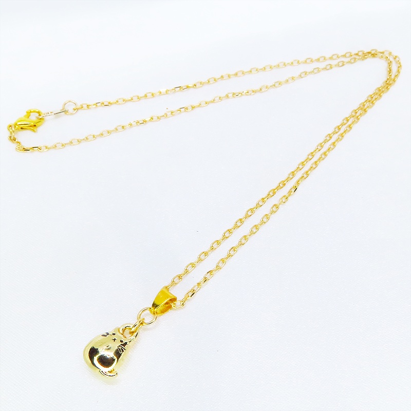 ゴールドカラー ぷっくり可愛い猫のチャームのシンプルなネックレス 長さ変更可 ステンレス変更可